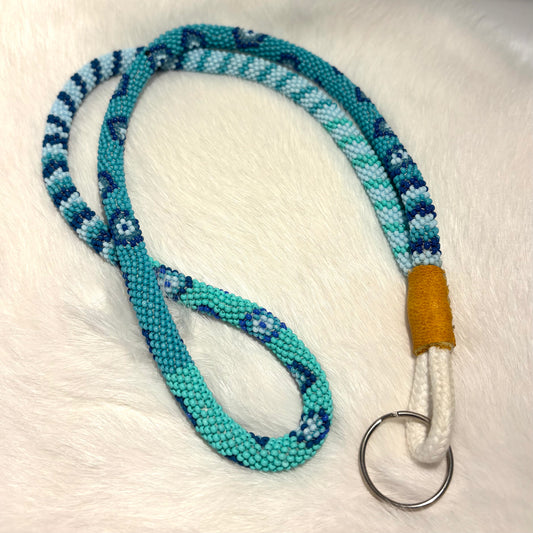 Abstract Teal Beaded Lanyard
