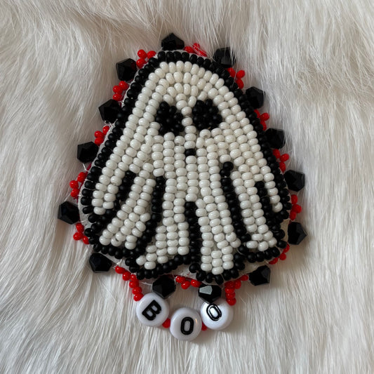 "Boo" Beaded Ghost Pin