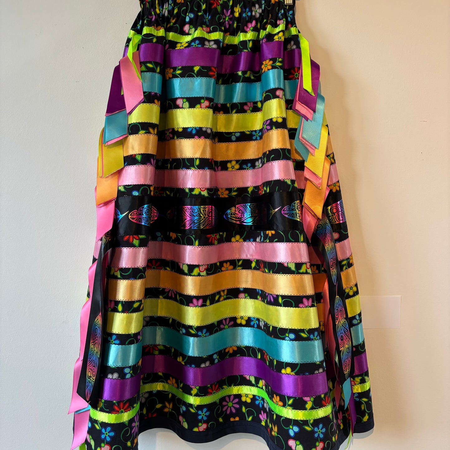 Kokum Floral Rainbow Ribbon Skirt- With Pockets