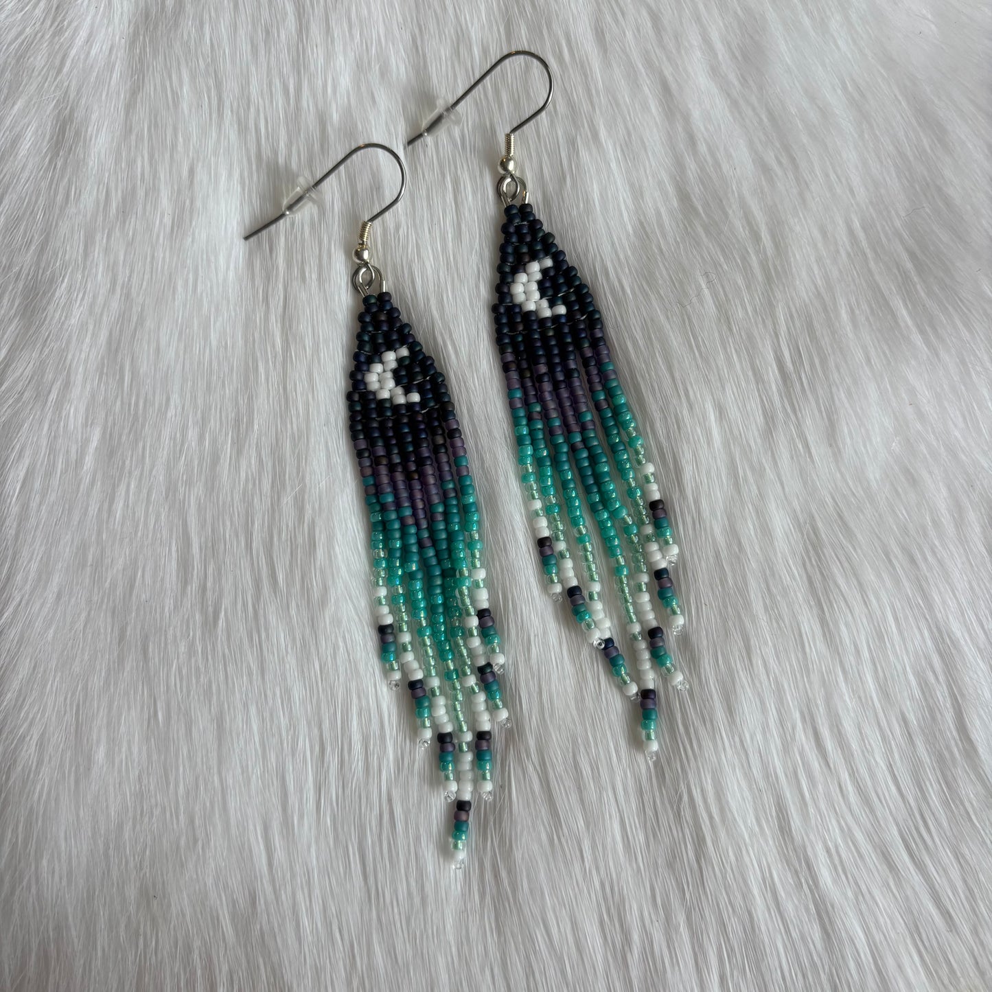 Crescent Moon Petit Blue and Purple Fringe Earrings