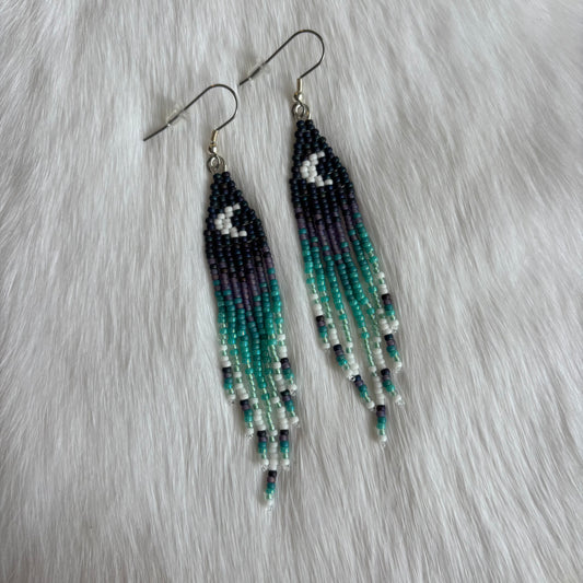 Crescent Moon Petit Blue and Purple Fringe Earrings