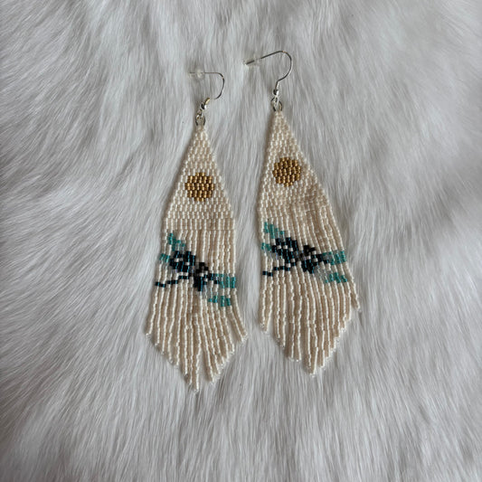 Ivory Fringe Earrings with Dragonfly and Sun