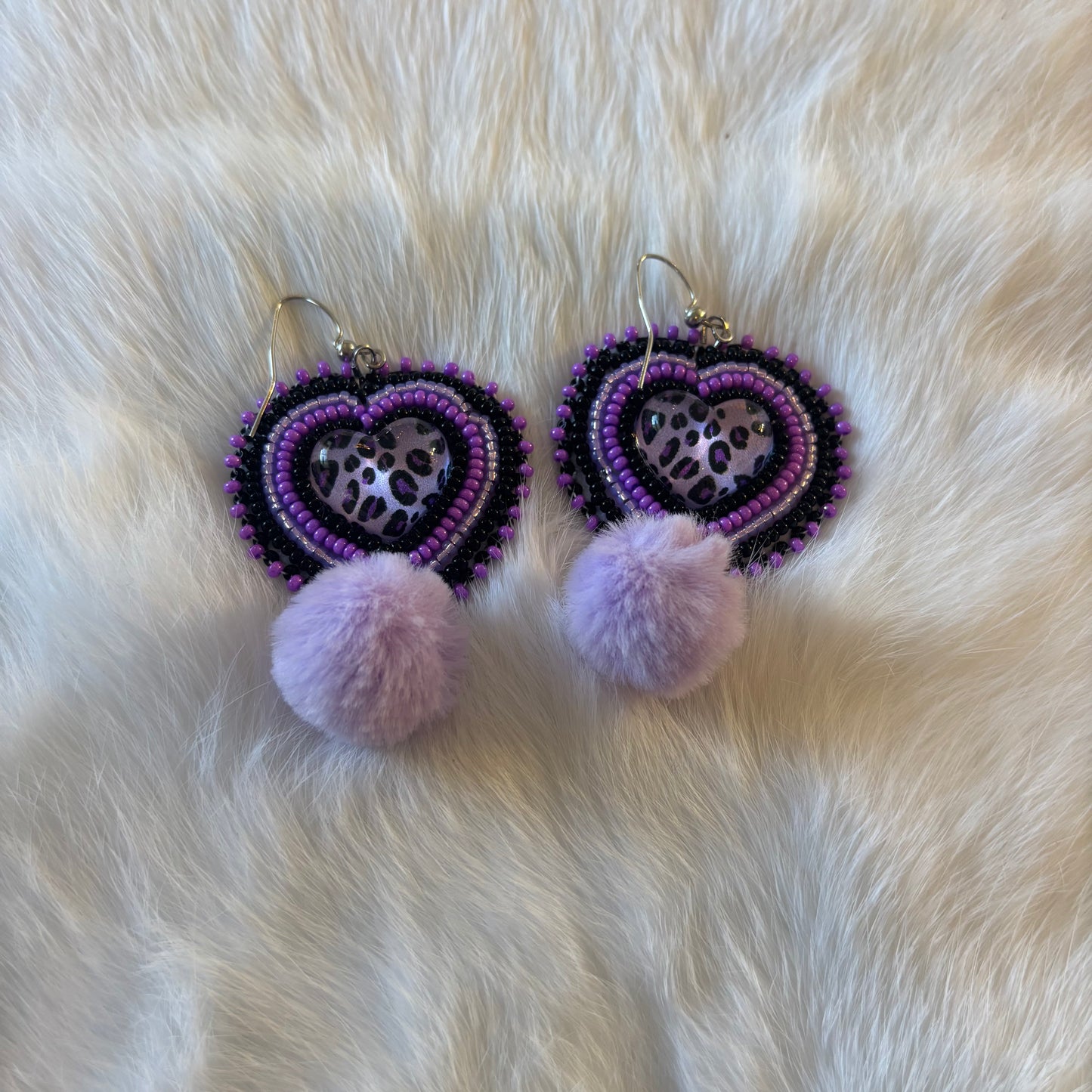 Purple Cheetah Print Heart Earrings