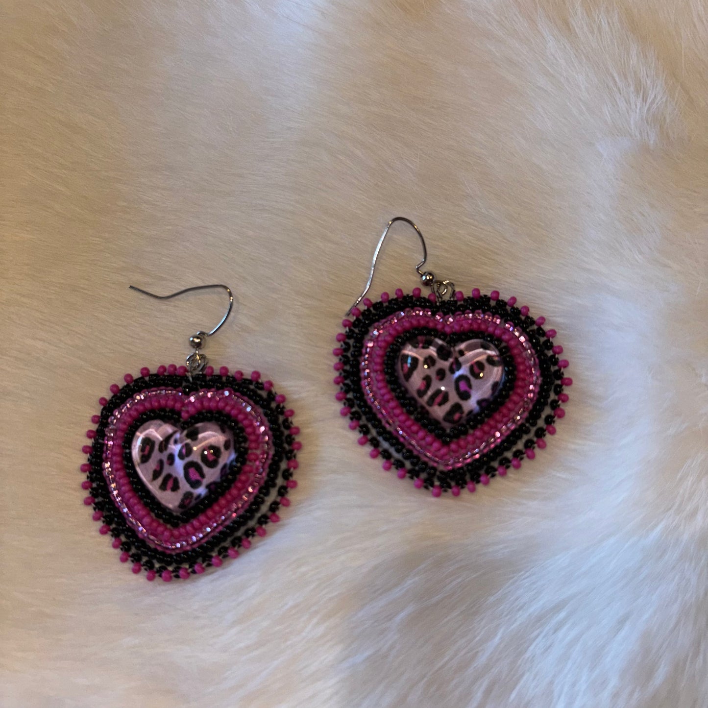 Pink Cheetah Print Heart Earrings - Doreen Scow
