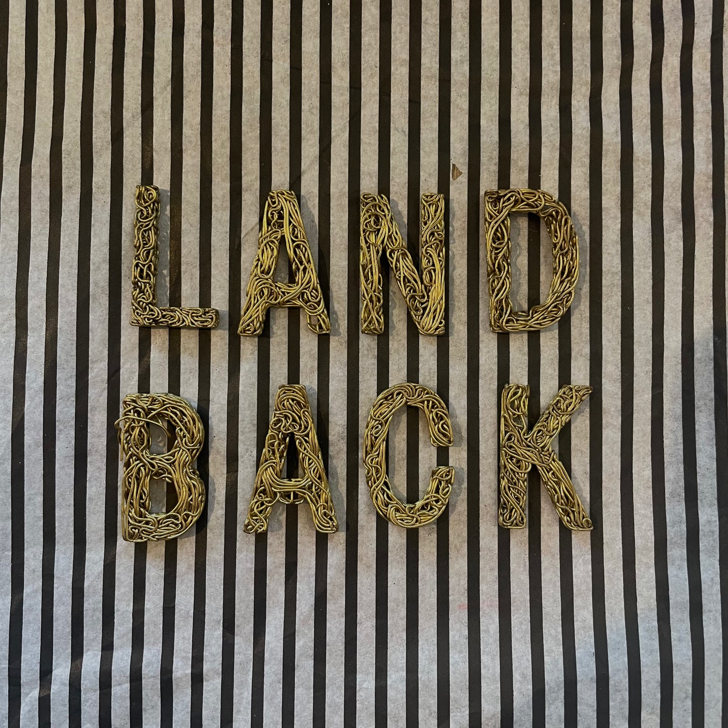 "LAND BACK" Brass Wire Pressed Letter Charms Set