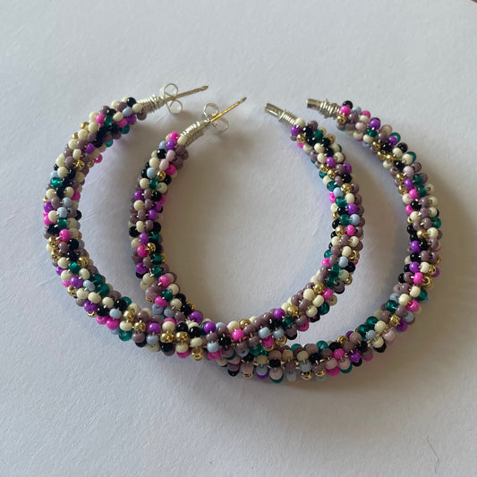 Beaded hoop earrings 2 inch