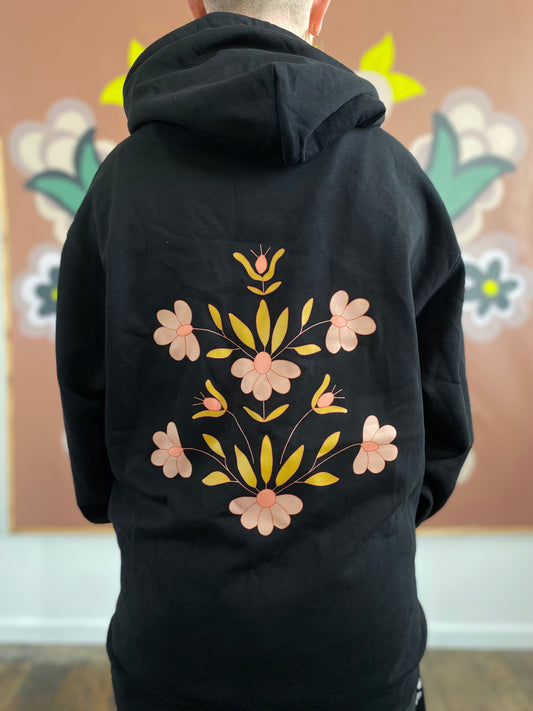 Pink and Green Floral Printed Hoodie