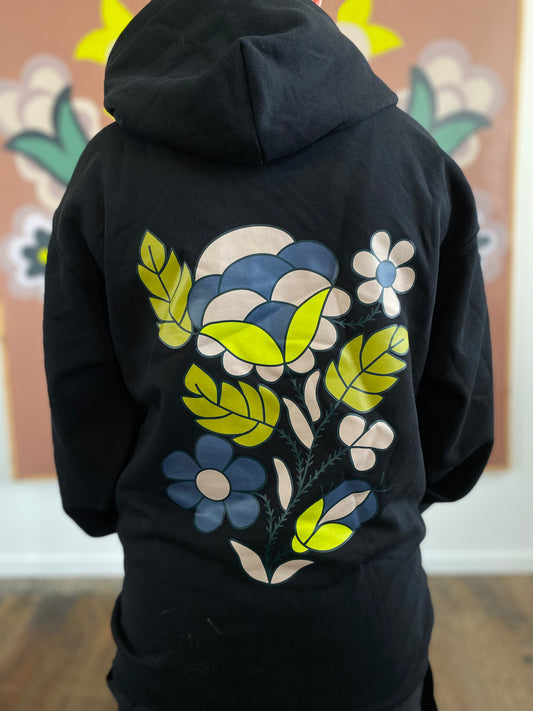 Blue and Green Floral Printed Hoodie