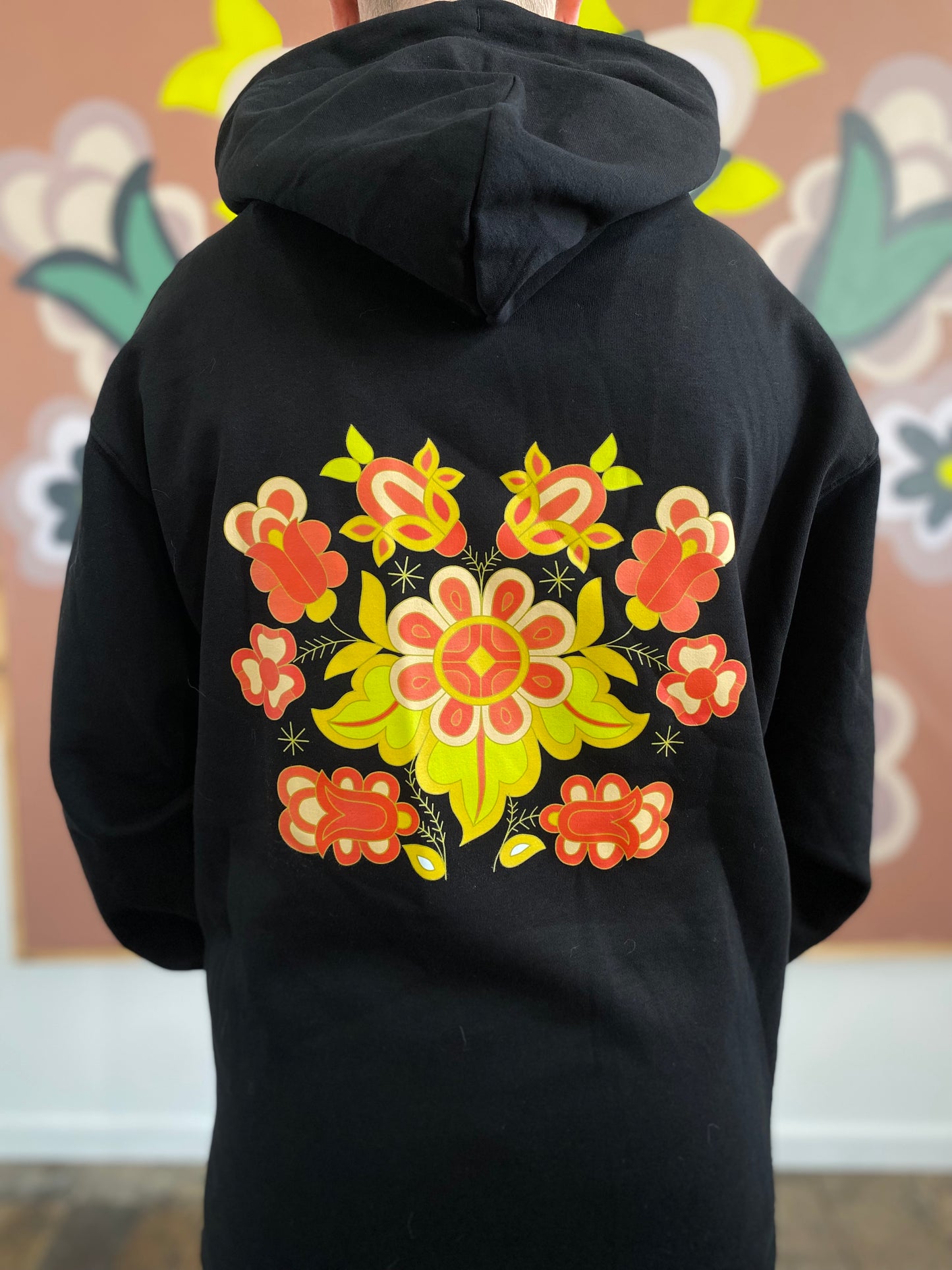 Neon and Coral Floral Printed Hoodie