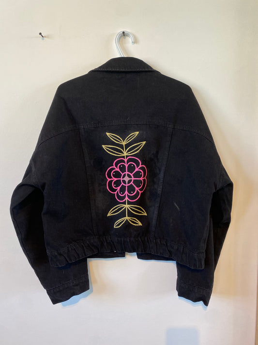 Floral Black Denim Jacket