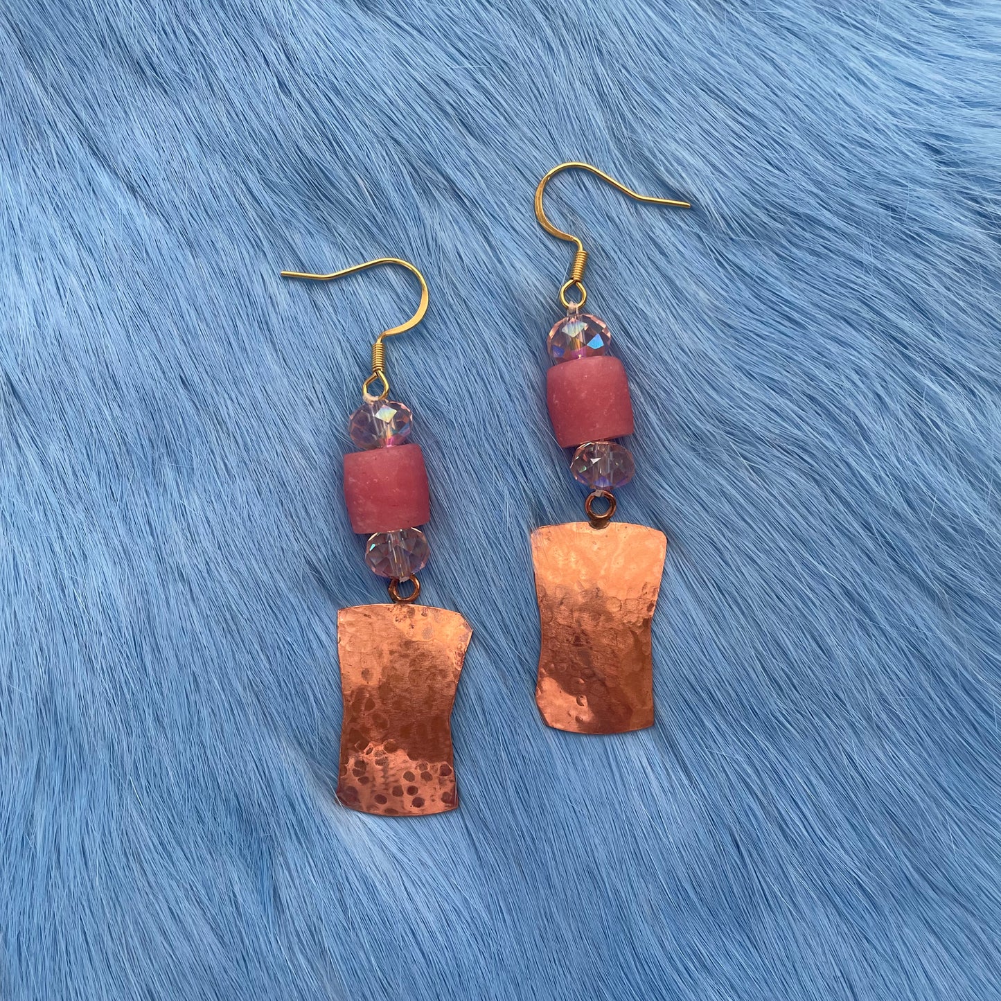 Pink Copper Shield Earrings