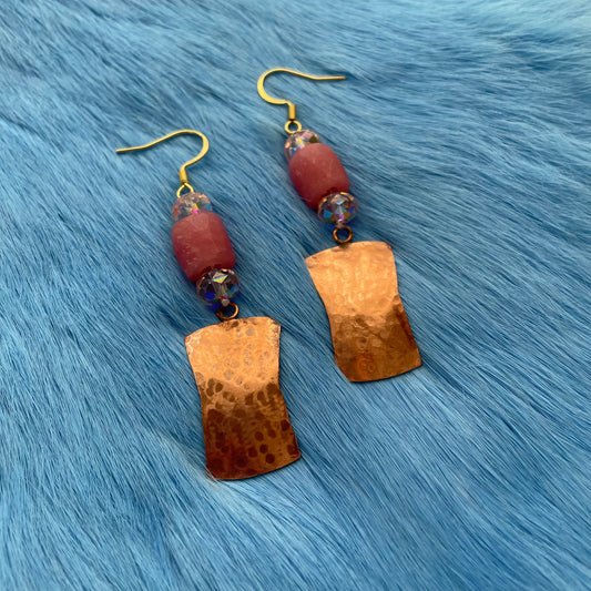 Pink Copper Shield Earrings