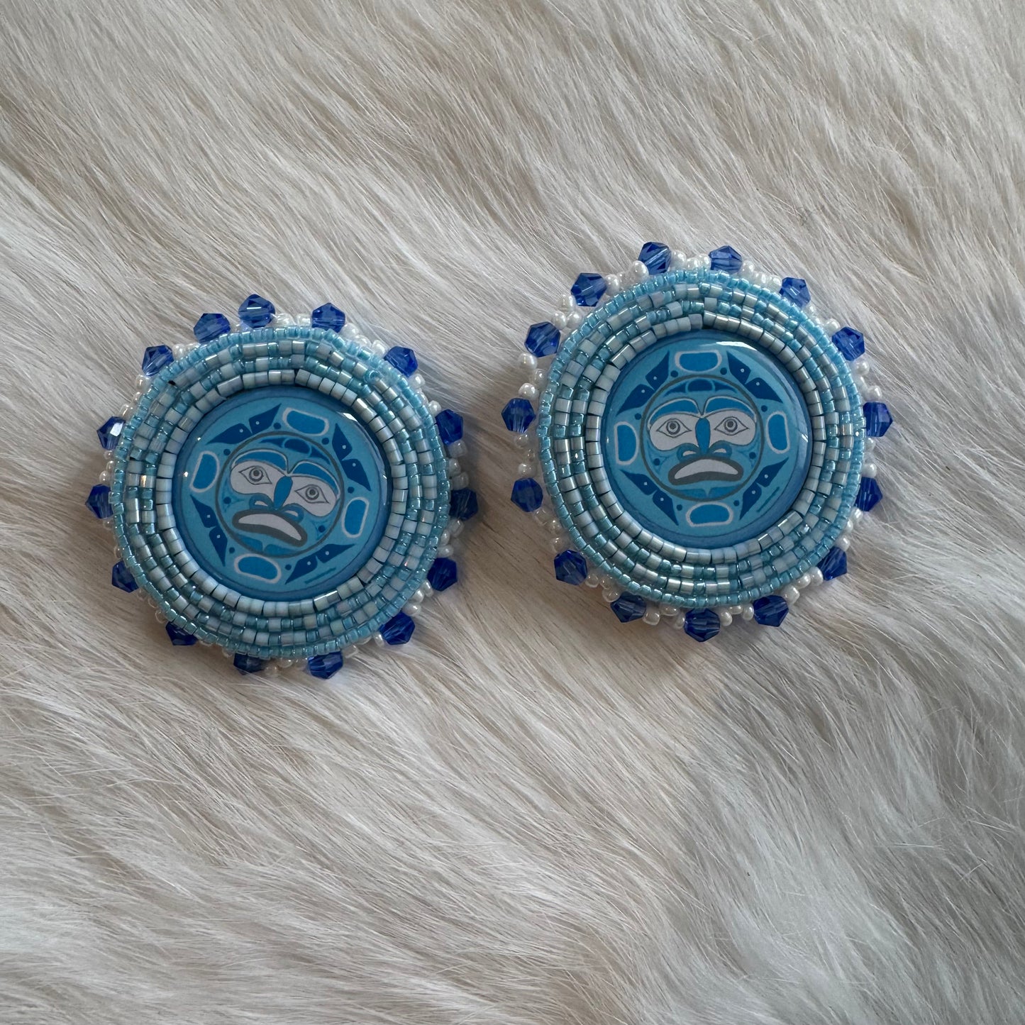 Blue Indigenous Flat Stitch Earrings