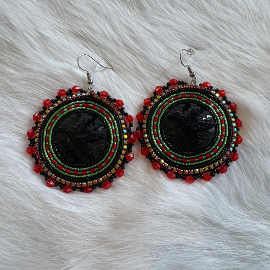 Black Hummingbird Flat Stitch Earrings