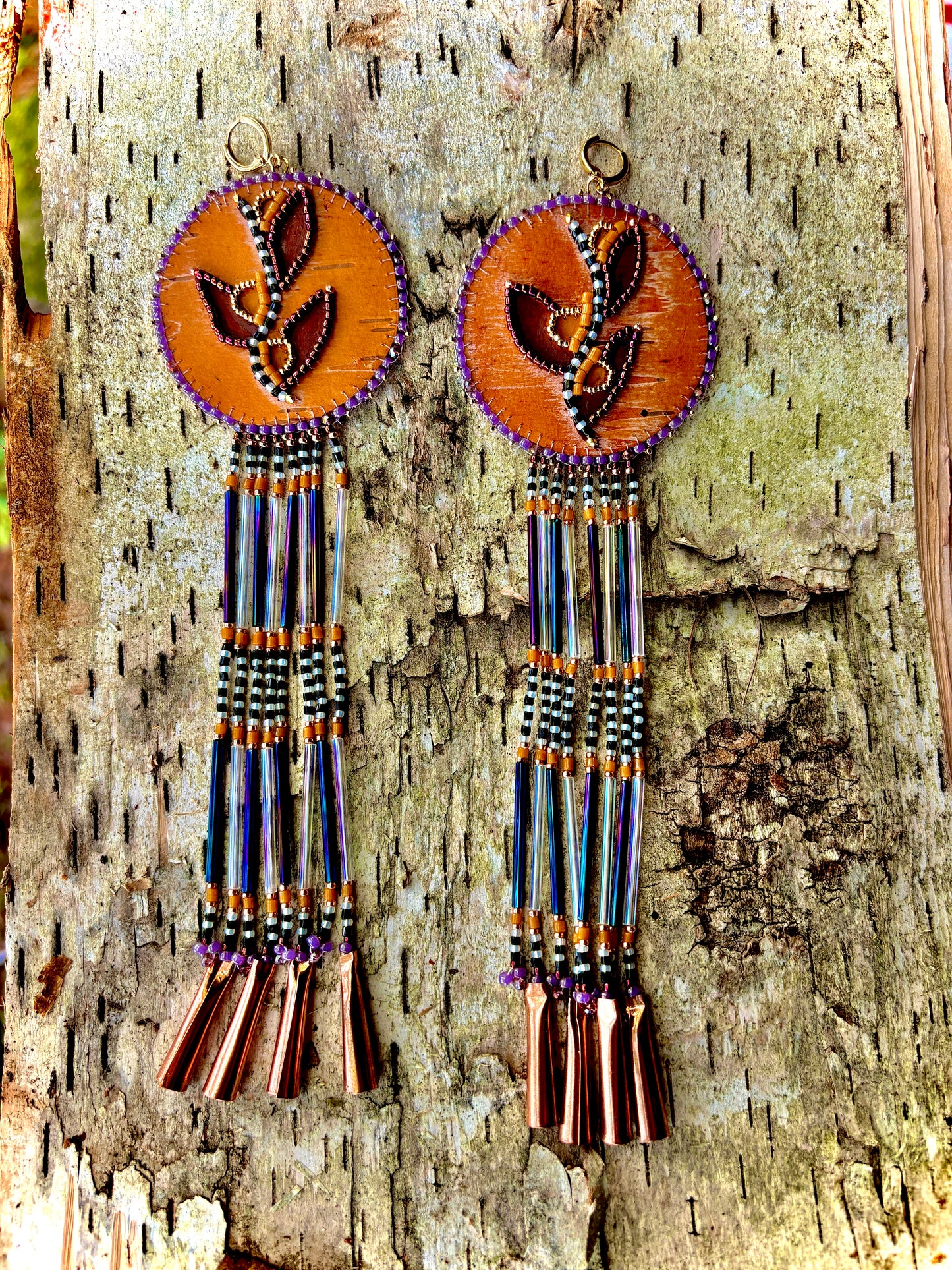 Beaded Birch and Fringe Earrings