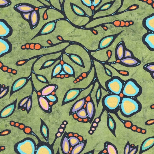 Green Ojibway Florals Fabric