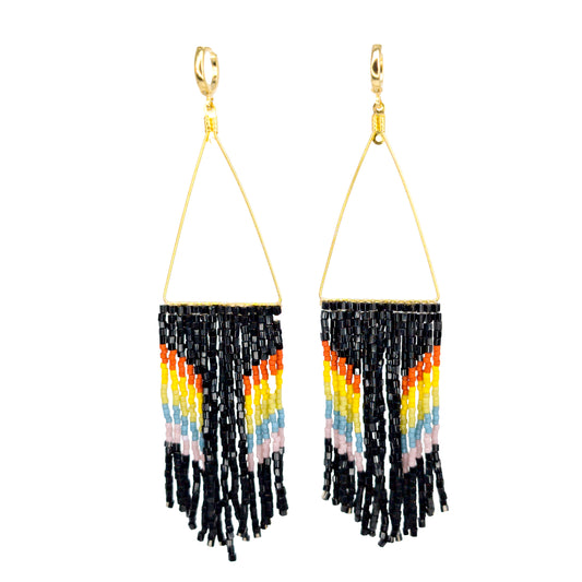 Gold Geo Chevron Pride Beaded Fringe Earrings