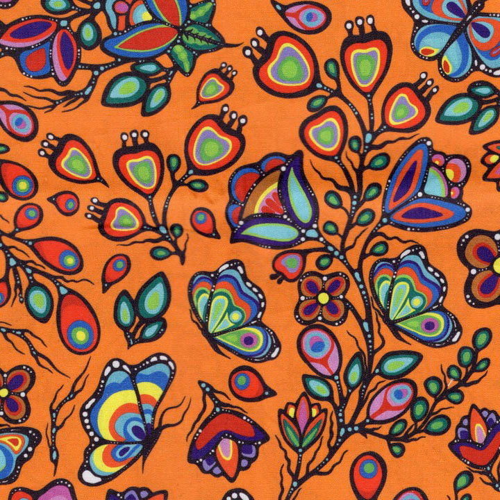 Orange Ojibway Florals Fabric