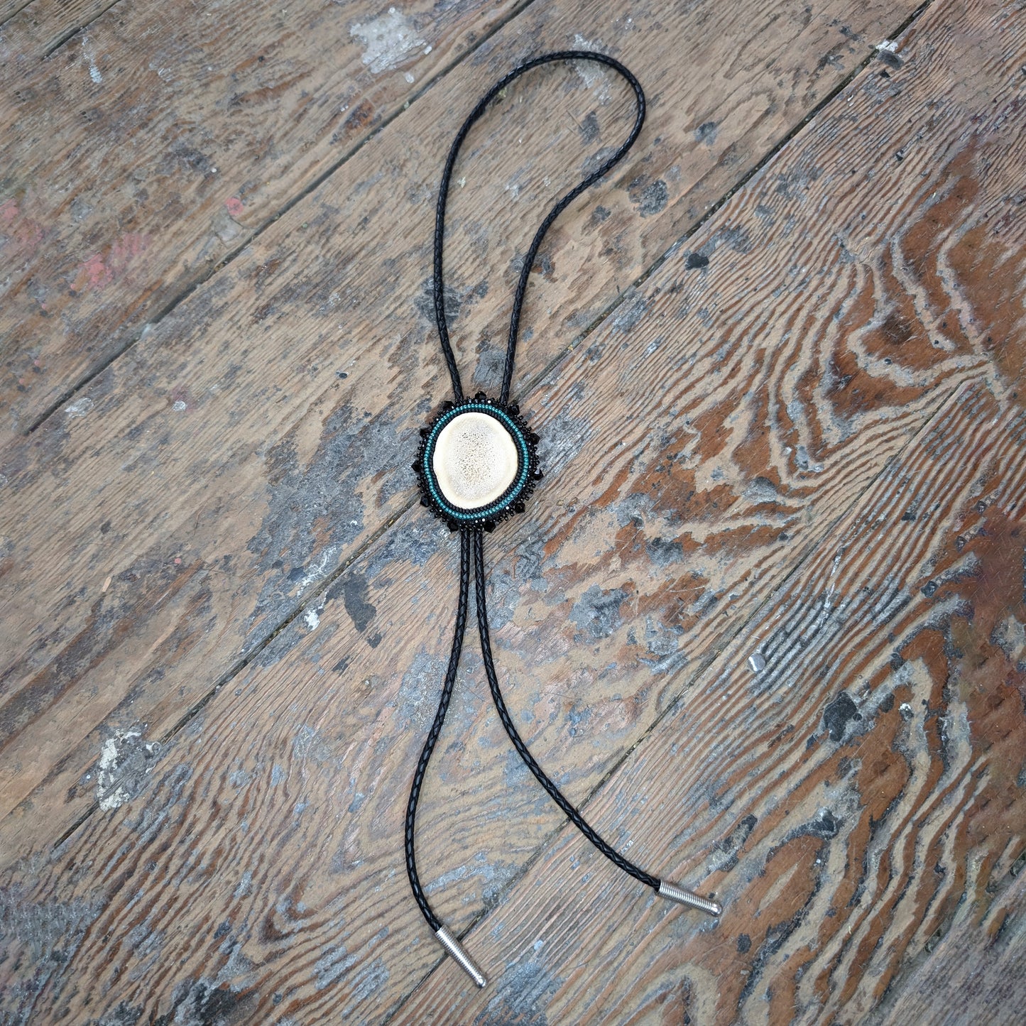 Black & Teal Deer Antler Bolo Tie