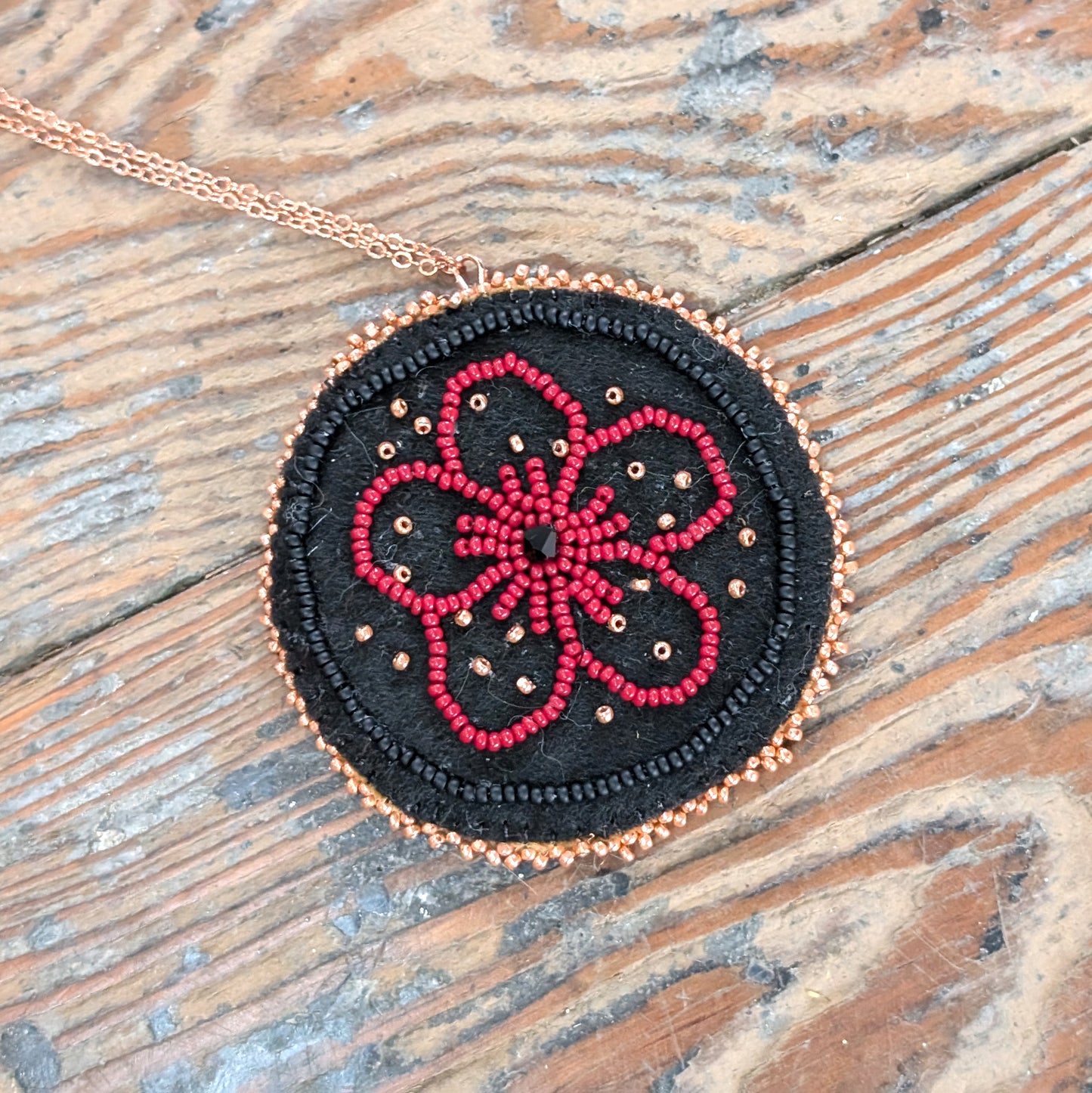 Poppy Red & Rose Gold Beaded Necklace