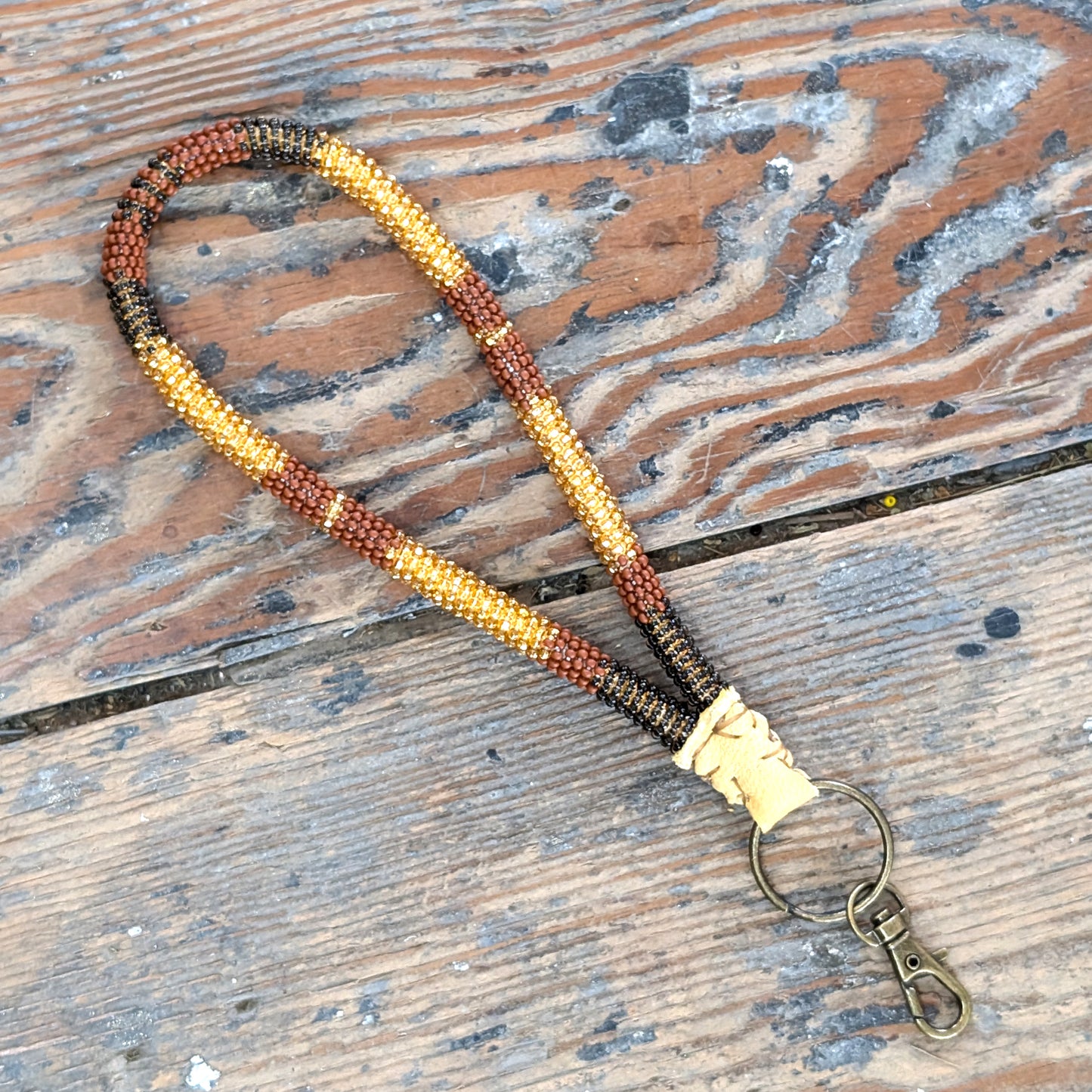 Brown & Gold Deer Hide Lanyard