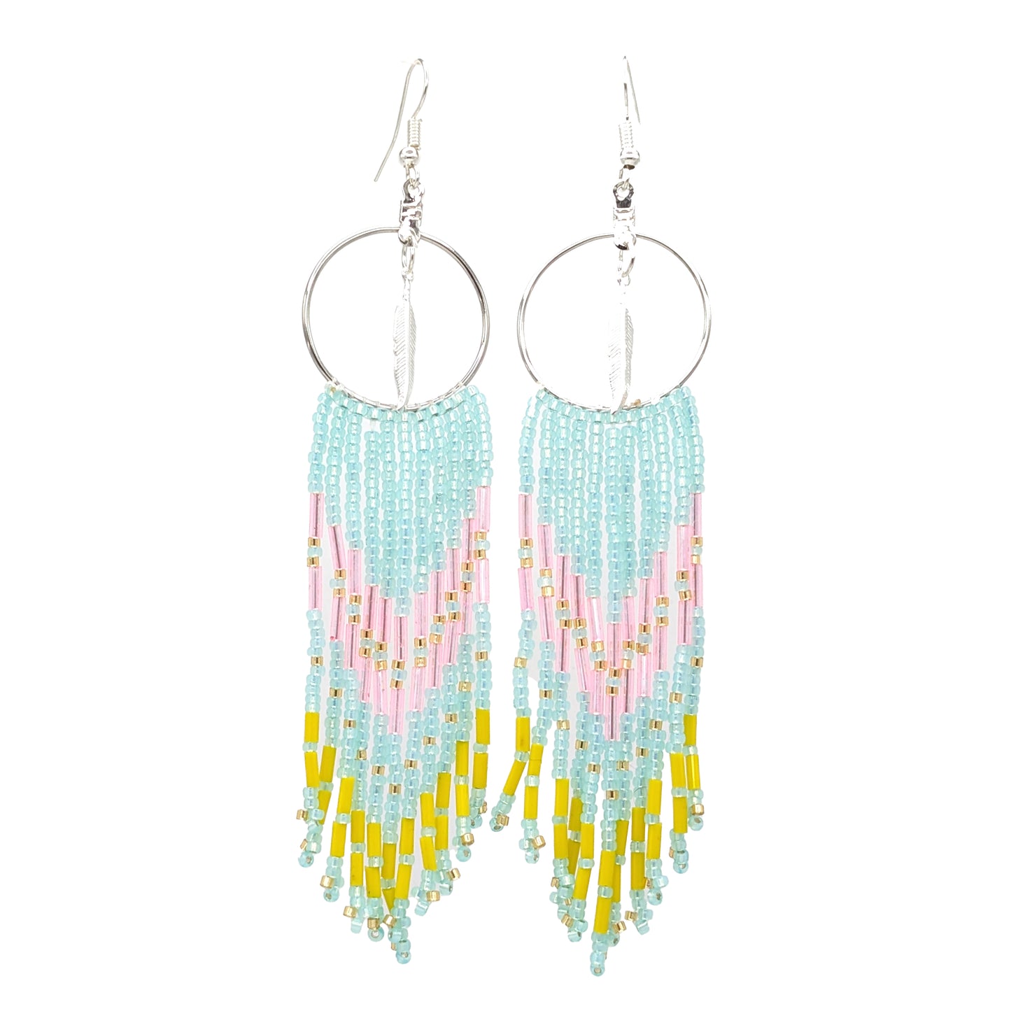 Sea Foam Silver Feather Pendant Earrings