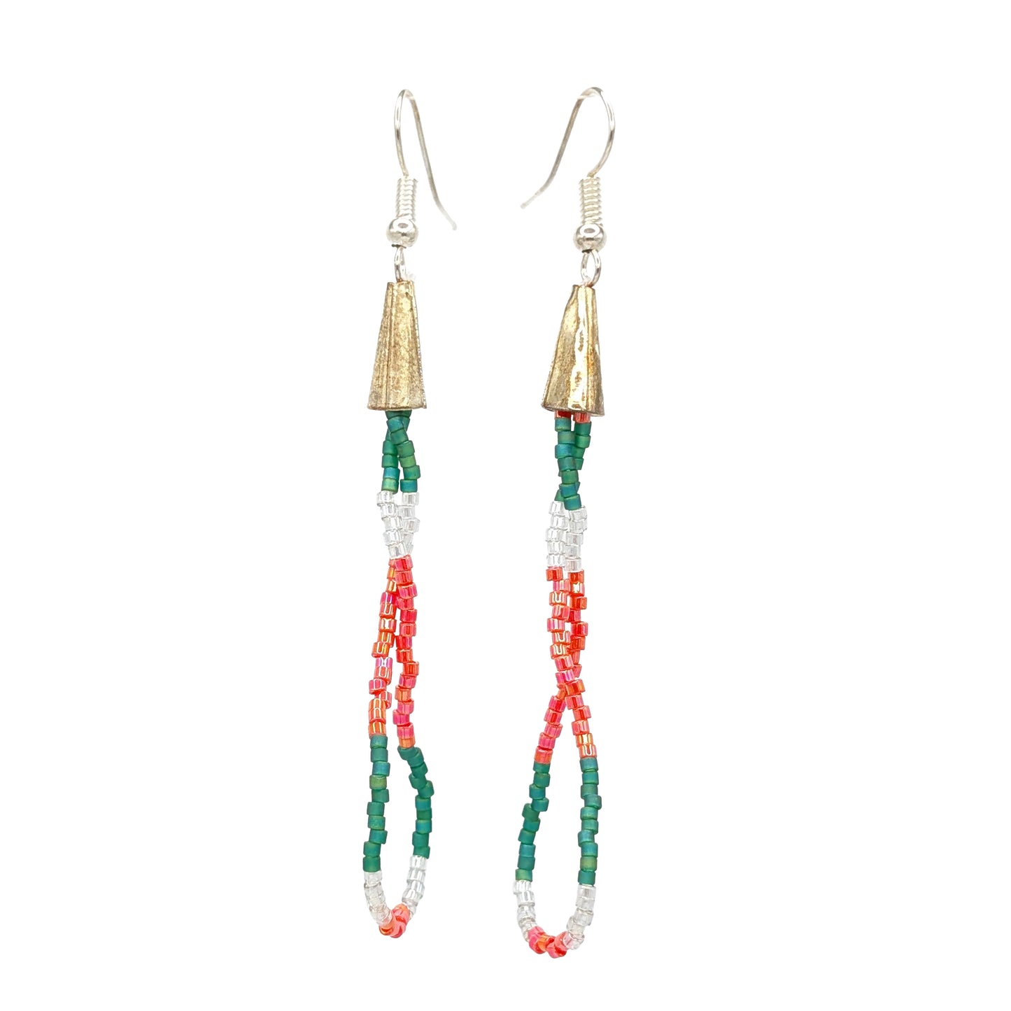 Coral & Turquoise Beaded Twist Loop Dangling Earrings