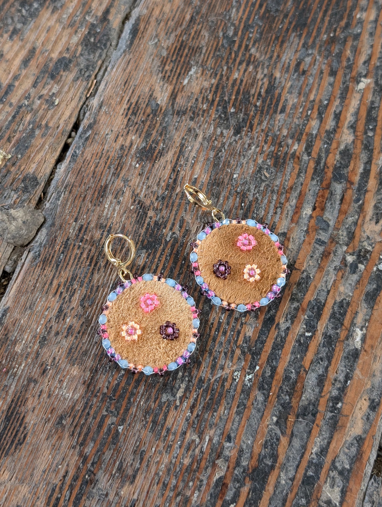 Floral Beaded Hide Earrings