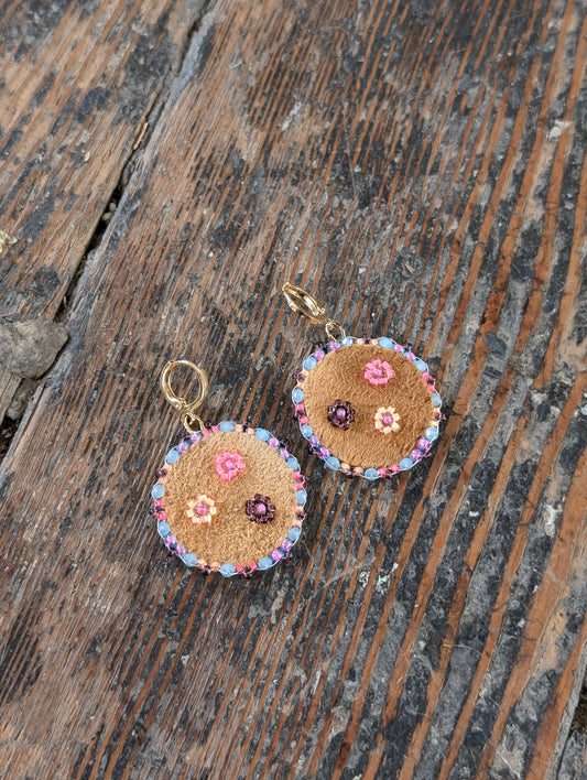 Floral Beaded Hide Earrings