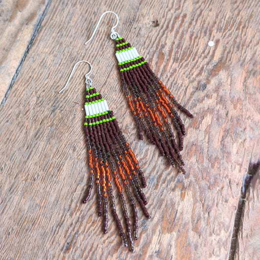 Cranberry Orange Gradient Beaded Fringe Earrings