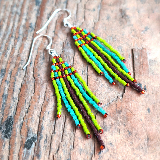 Striped Citrus Mini Beaded Fringe Earrings