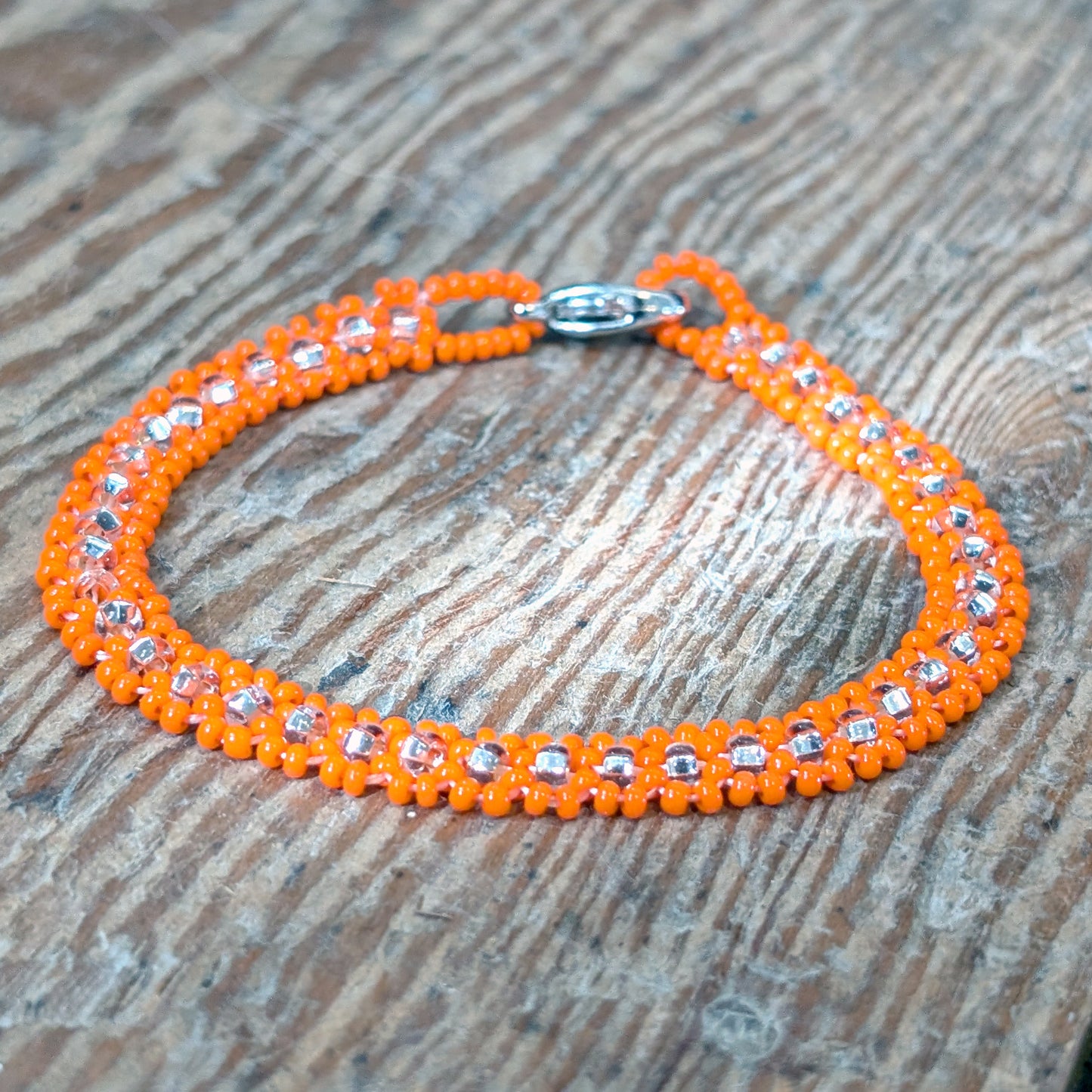 Orange & Silver Beaded Minimalist Bracelets