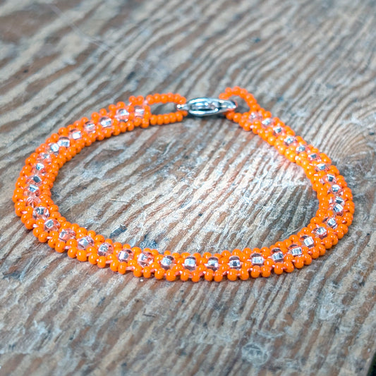 Orange & Silver Beaded Minimalist Bracelets