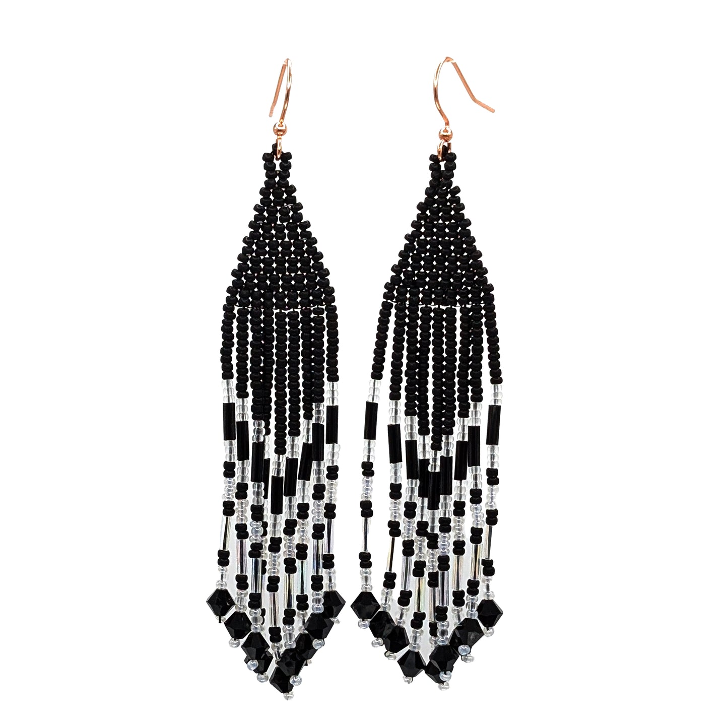 Black & White Quartz Beaded Fringe Earrings