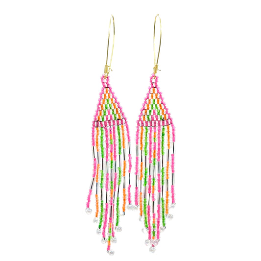 Rainbow Sherbert Med Beaded Fringe Earrings