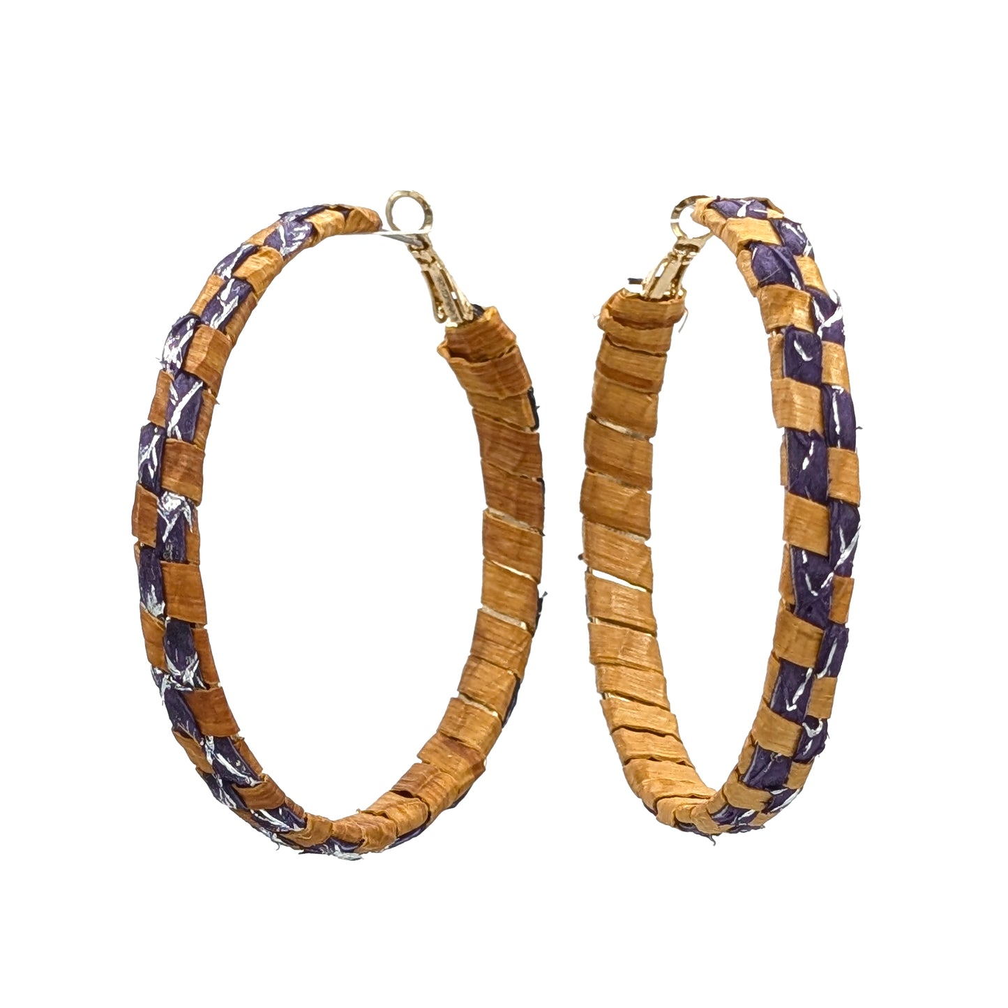 Purple Fish Leather & Cedar Woven Hoop earrings