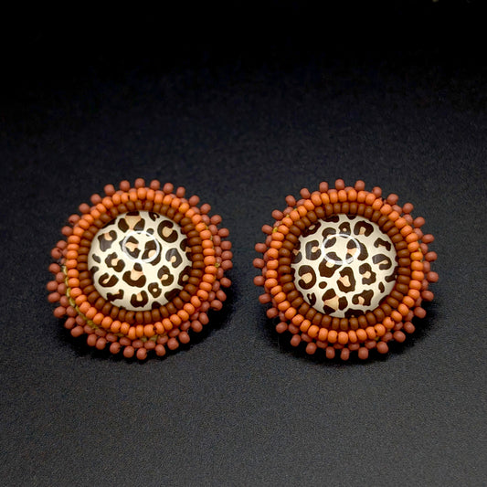 Cheeta Cab Orange Beaded Stud Earrings