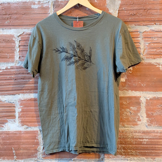 Cedar Printed Up-Cycled T-Shirt (Olive LG)