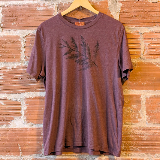 Cedar Printed Up-Cycled T-Shirt (Plum LG)