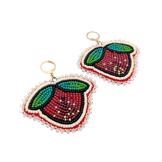 Strawberries & Leaves Beaded Earrings