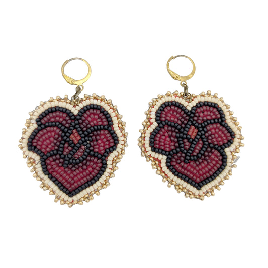 Cream & Red Rose Beaded Earrings