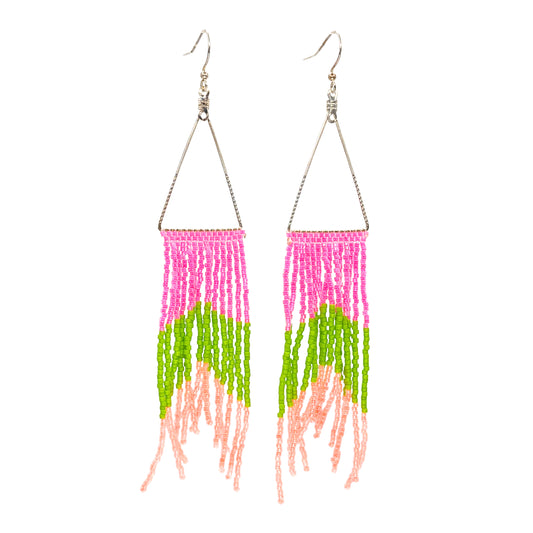 Pop Neon Chevron Beaded Fringe Earrings