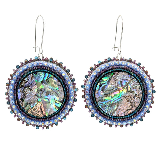 Pastel Rhinestone Beaded Abalone Dangling Earrings