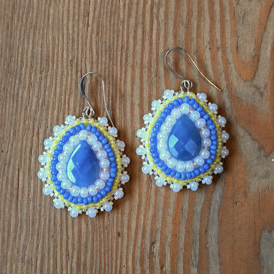 Cornflower & Pearl Teardrop Beaded Earrings