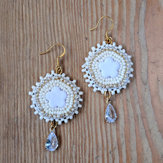 Crystal & Gold Flower Beaded Earrings