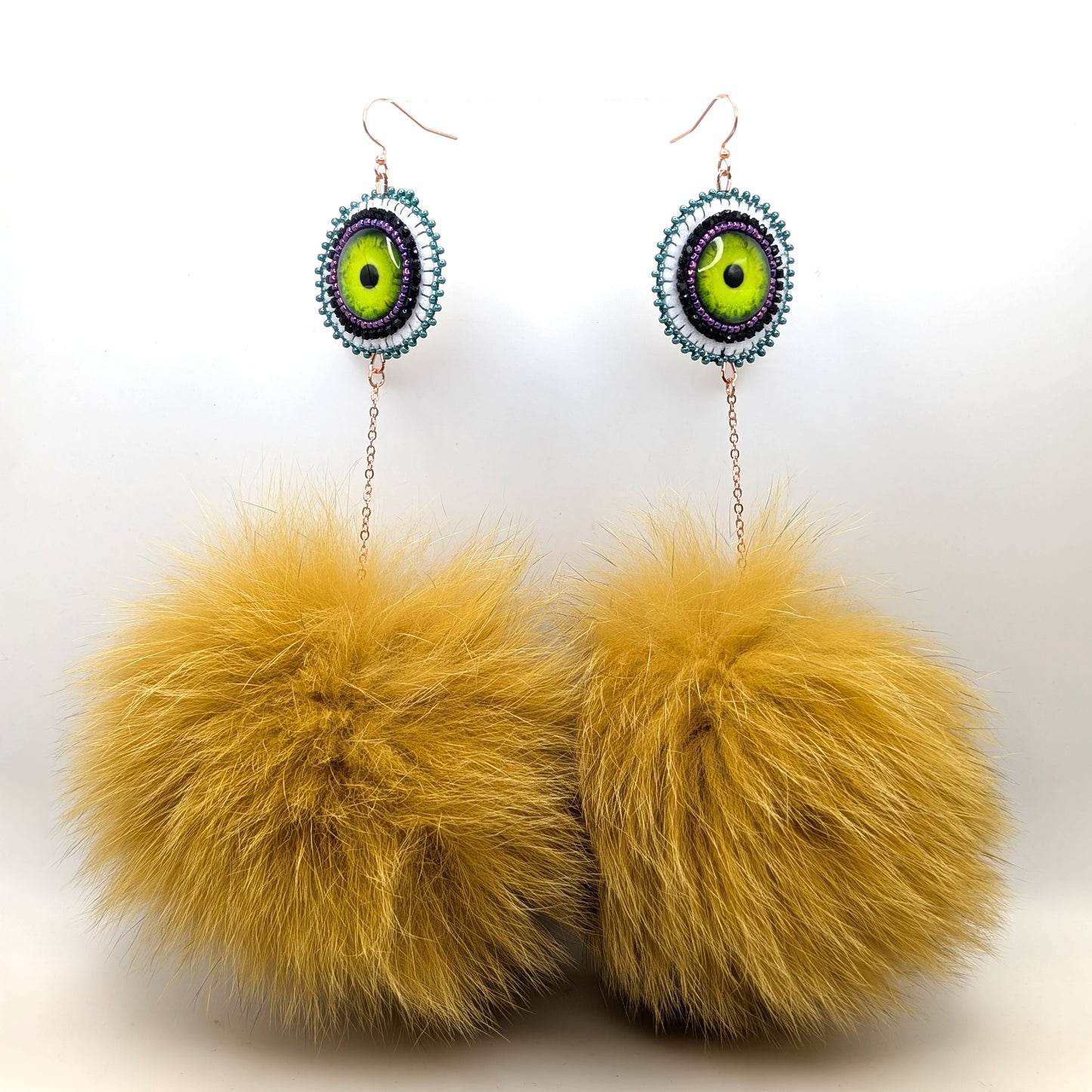 "I see you"  eye ball green pom pom dangle