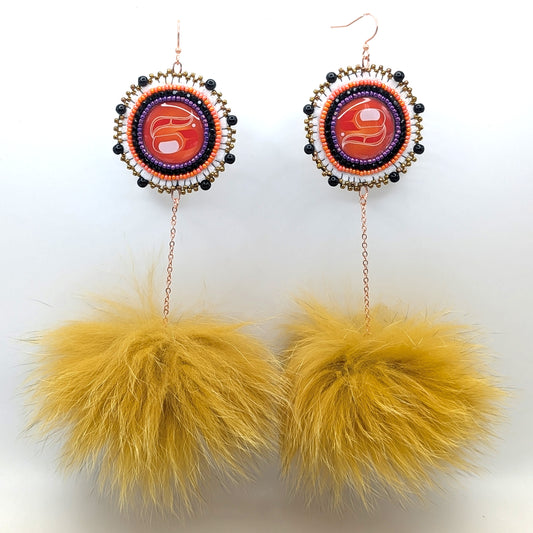 "Catch Me" Orange Raven pom pom dangle