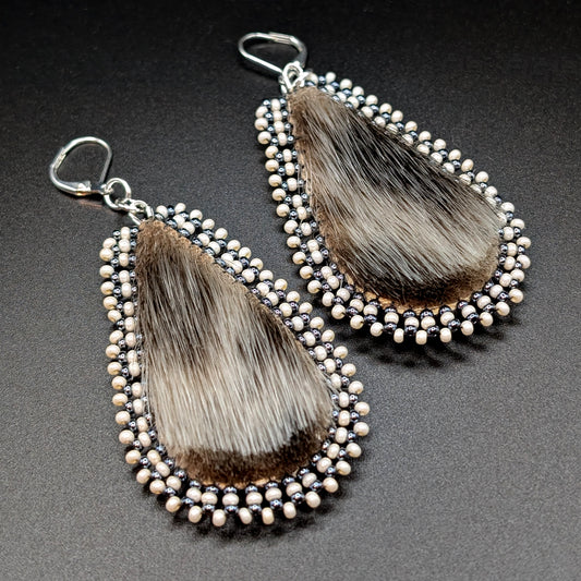 Foggy Day Seal Fur Raindrop Beaded Earrings