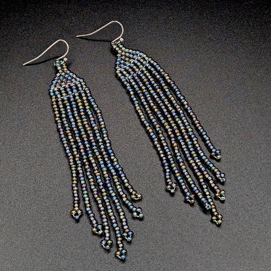 "Morning Pearl" Beaded Fringe Earrings