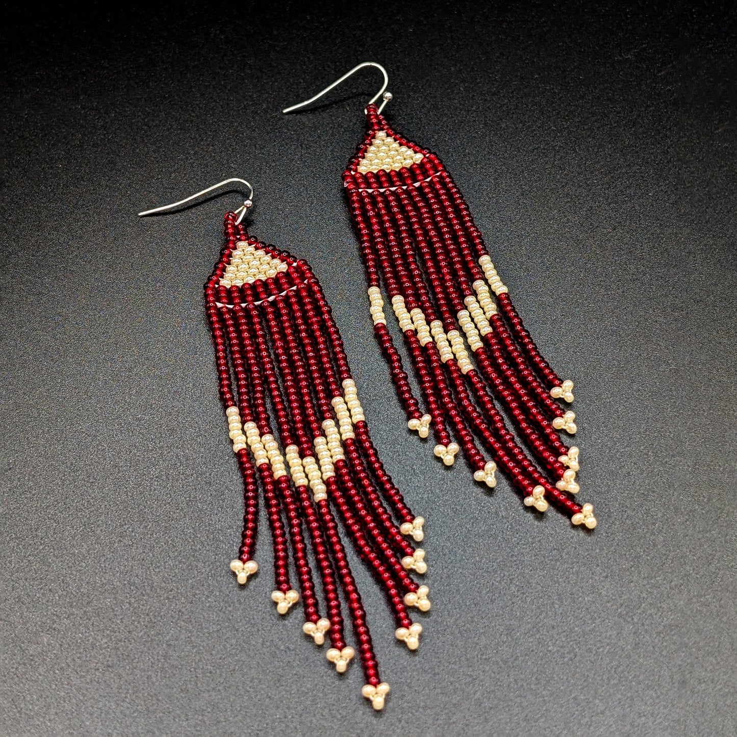 "Cranberries & Cream" Beaded Fringe Earrings